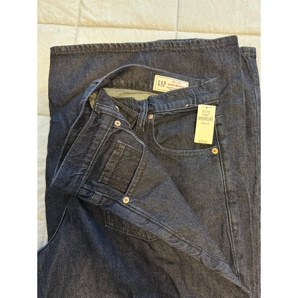 NWT Women's GAP Dark Wash Baggy Mid Rise Flare Jeans Size 29